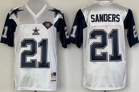 Dallas Cowboys #21 Deion Sanders White 1992 Throwback Jersey