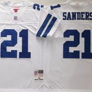 Dallas Cowboys #21 Deion Sanders White 1995 Throwback Jersey