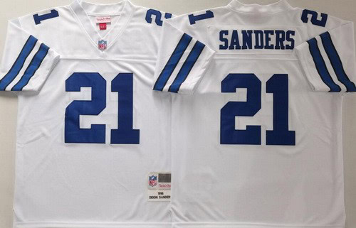 Dallas Cowboys #21 Deion Sanders White 1995 Throwback Jersey
