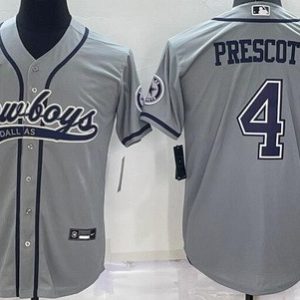 Dallas Cowboys #4 Dak Prescott Gray Baseball Jersey
