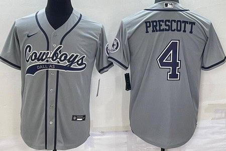 Dallas Cowboys #4 Dak Prescott Gray Baseball Jersey