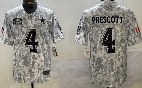 Dallas Cowboys #4 Dak Prescott Limited Arctic Camo 2024 Salute to Service Jersey