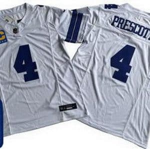 Dallas Cowboys #4 Dak Prescott Limited White Captain Patch FUSE Vapor Jersey