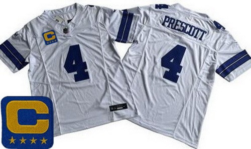 Dallas Cowboys #4 Dak Prescott Limited White Captain Patch FUSE Vapor Jersey