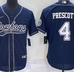 Dallas Cowboys #4 Dak Prescott Navy Baseball Jersey
