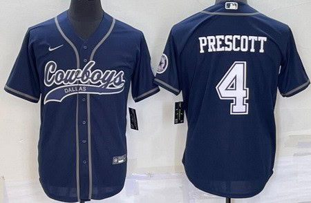 Dallas Cowboys #4 Dak Prescott Navy Baseball Jersey