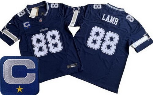 Dallas Cowboys #88 CeeDee Lamb Limited Navy Captain Patch FUSE Vapor Jersey