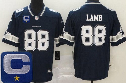 Dallas Cowboys #88 CeeDee Lamb Limited Navy Captain Patch Vapor Jersey