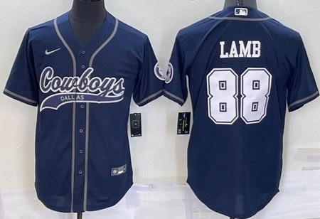 Dallas Cowboys #88 CeeDee Lamb Navy Baseball Jersey
