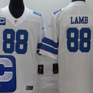 Dallas Cowboys #88 CeeDee Lamb White Captain Patch Vapor Jersey