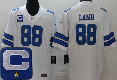 Dallas Cowboys #88 CeeDee Lamb White Captain Patch Vapor Jersey