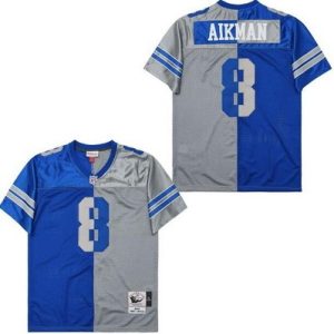 Dallas Cowboys #8 Troy Aikman Blue Gray Split 1992 Throwback Jersey