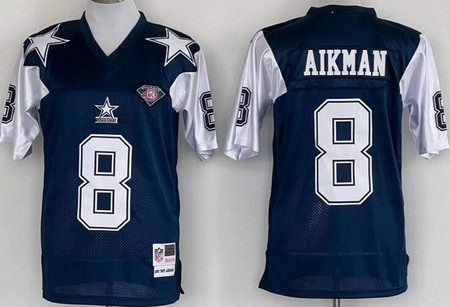 Dallas Cowboys #8 Troy Aikman Navy 1992 Throwback Jersey