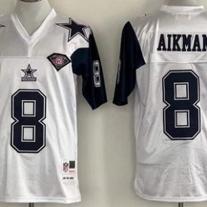Dallas Cowboys #8 Troy Aikman White 1992 Throwback Jersey