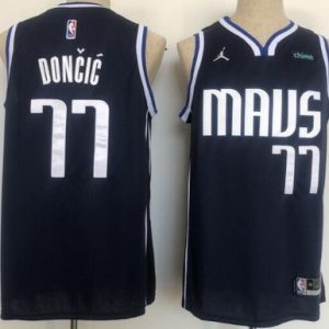 Dallas Mavericks #77 Luka Doncic Navy 2022 Statement Icon Sponsor Swingman Jersey