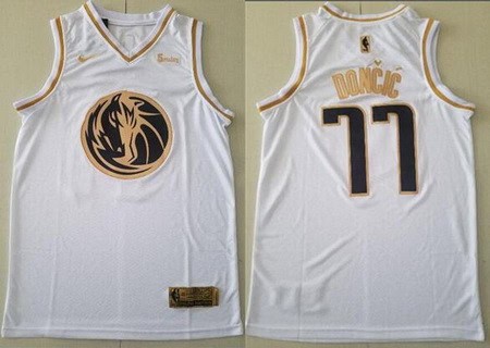 Dallas Mavericks #77 Luka Doncic White Gold Icon Sponsor Swingman Jersey