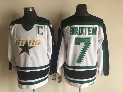Dallas Stars #7 Neal Broten White Black Throwback Jersey