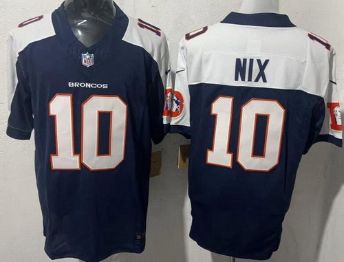 Denver Broncos #10 Bo Nix Limited Navy Thanksgiving Fashion FUSE Vapor Jersey