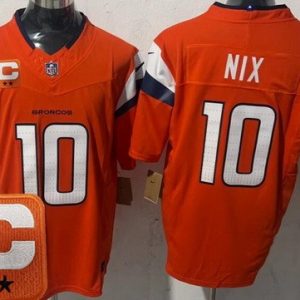 Denver Broncos #10 Bo Nix Limited Orange 2025 Captain FUSE Vapor Jersey
