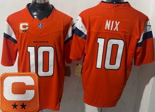 Denver Broncos #10 Bo Nix Limited Orange 2025 Captain FUSE Vapor Jersey