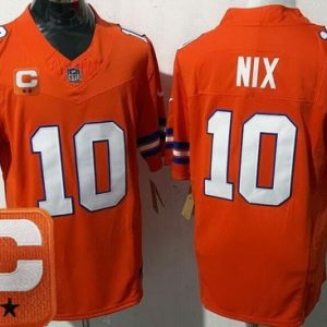 Denver Broncos #10 Bo Nix Limited Orange Throwback 2025 Captain FUSE Vapor Jersey