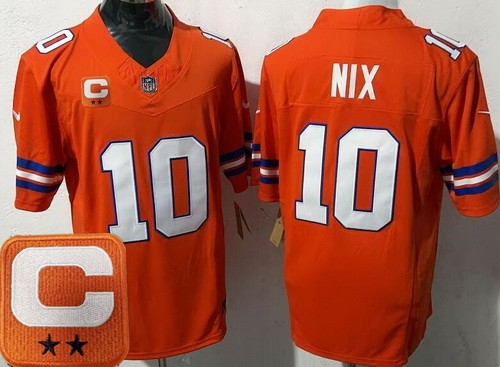 Denver Broncos #10 Bo Nix Limited Orange Throwback 2025 Captain FUSE Vapor Jersey