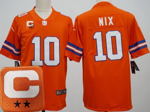 Denver Broncos #10 Bo Nix Limited Orange Throwback 2025 Captain Vapor Jersey