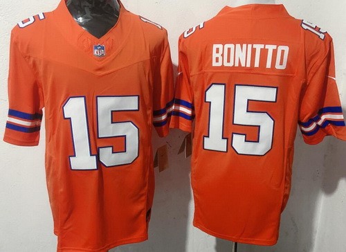 Denver Broncos #15 Nik Bonitto Limited Orange Throwback FUSE Vapor Jersey