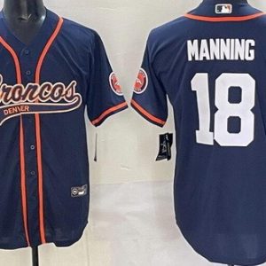 Denver Broncos #18 Peyton Manning Limited Navy Fashion Baseball Jersey