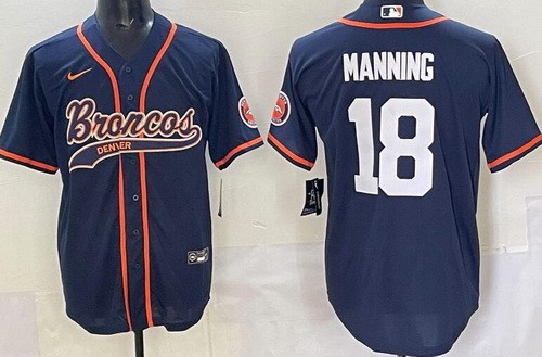 Denver Broncos #18 Peyton Manning Limited Navy Fashion Baseball Jersey