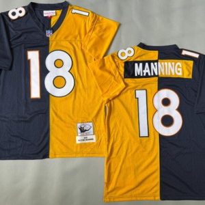 Denver Broncos #18 Peyton Manning Navy Yellow 2015 Throwback Jersey
