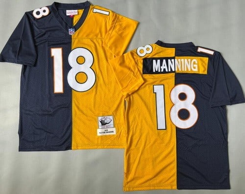 Denver Broncos #18 Peyton Manning Navy Yellow 2015 Throwback Jersey