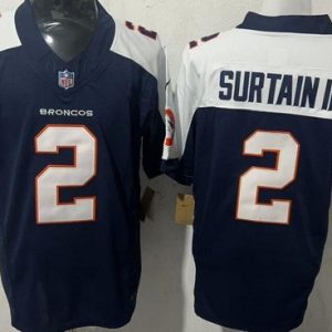 Denver Broncos #2 Patrick Surtain II Limited Navy Thanksgiving Fashion FUSE Vapor Jersey