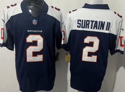Denver Broncos #2 Patrick Surtain II Limited Navy Thanksgiving Fashion FUSE Vapor Jersey