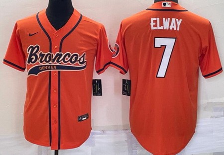 Denver Broncos #7 John Elway Orange Baseball Jersey