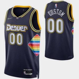 Denver Nuggets Custom Navy City Diamond 75th Icon Hot Press Jersey