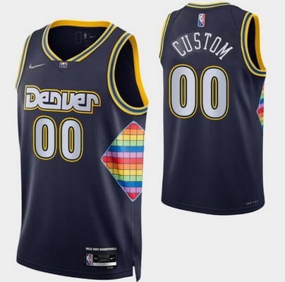 Denver Nuggets Custom Navy City Diamond 75th Icon Hot Press Jersey
