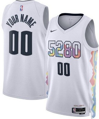 Denver Nuggets Custom White 2024 City Heat Press Jersey
