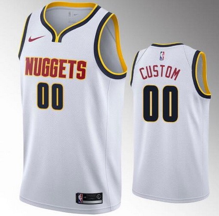 Denver Nuggets Custom White Icon Hot Press Jersey