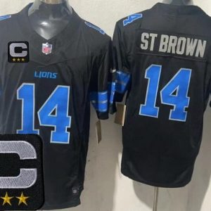 Detroit Lions #14 Amon Ra St Brown Limited Black 2025 Captain Patch FUSE Vapor Jersey
