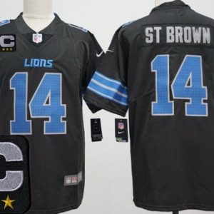 Detroit Lions #14 Amon Ra St Brown Limited Black 2025 Captain Patch Vapor Jersey