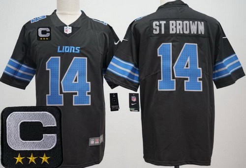 Detroit Lions #14 Amon Ra St Brown Limited Black 2025 Captain Patch Vapor Jersey