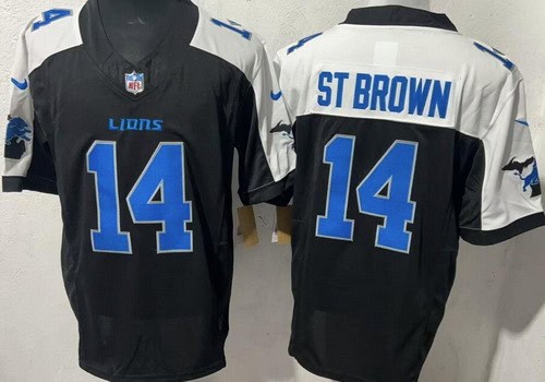 Detroit Lions #14 Amon Ra St Brown Limited Black Thanksgiving FUSE Vapor Jersey