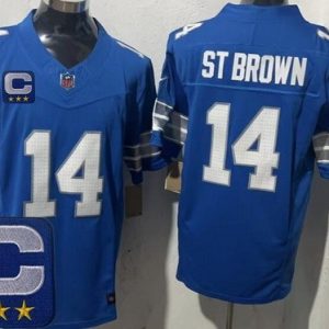 Detroit Lions #14 Amon Ra St Brown Limited Blue 2024 2025 Captain Patch FUSE Vapor Jersey