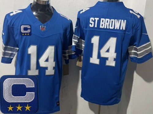 Detroit Lions #14 Amon Ra St Brown Limited Blue 2024 2025 Captain Patch FUSE Vapor Jersey