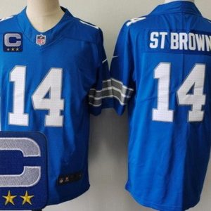 Detroit Lions #14 Amon Ra St Brown Limited Blue 2025 Captain Patch Vapor Jersey