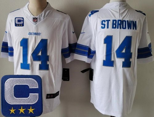 Detroit Lions #14 Amon Ra St Brown Limited White 2025 Captain Patch Vapor Jersey