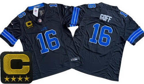 Detroit Lions #16 Jared Goff Limited Black C Patch FUSE Vapor Jersey