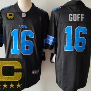 Detroit Lions #16 Jared Goff Limited Black C Patch Vapor Jersey