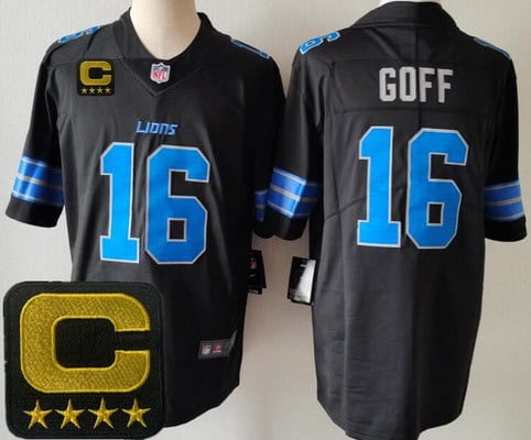 Detroit Lions #16 Jared Goff Limited Black C Patch Vapor Jersey